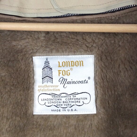VTG London Fog Maincoats Trench Coat Mens 42R Beige Faux Fur Removable Lining - Picture 8 of 9